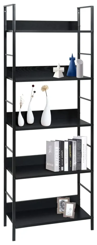 Libreria a 5 ripiani nera 60x27,6x158,5 cm in truciolato