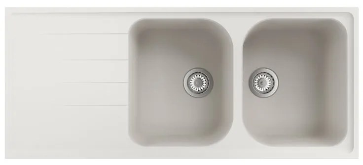 Lavello sopratop 2 vasche con gocciolatoio laterale destro o sinistro DELINIA Elba quarzo L 50 x L 116 cm bianco