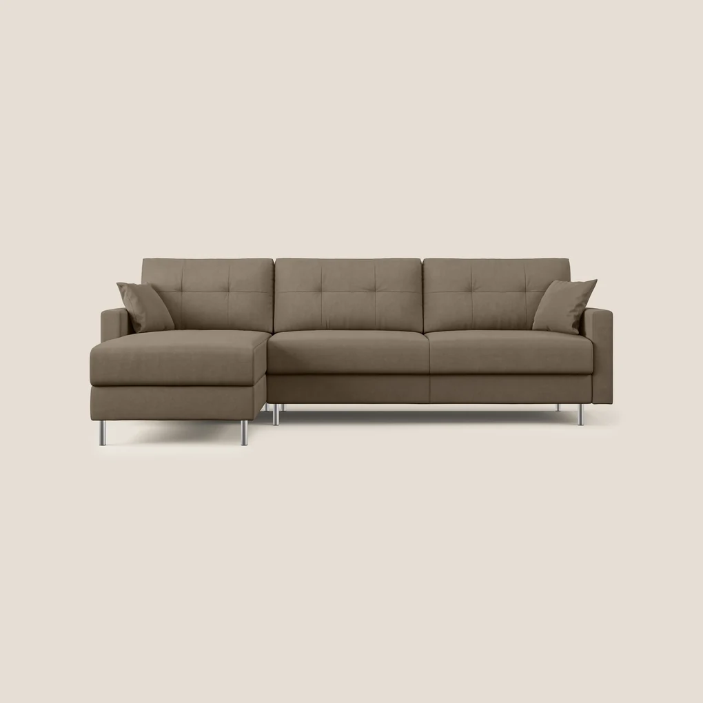 Megan divano letto angolare in microfibra smacchiabile T11 marrone 271 cm destro (mat. 140x197)