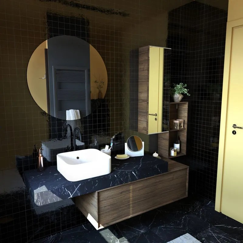 Top per lavabo Neo SENSEA L 106 x H 10 x P 48.5 cm nero stratificato, effetto pietra naturale, disponibile su misura