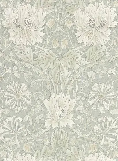 Morris & Co Carta da parati Pure Honeysuckle & Tulip - Grey/ Blue