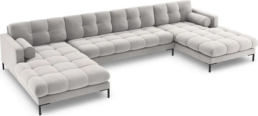Divano angolare Bali 7 posti in velluto con gambe nere - L383cm