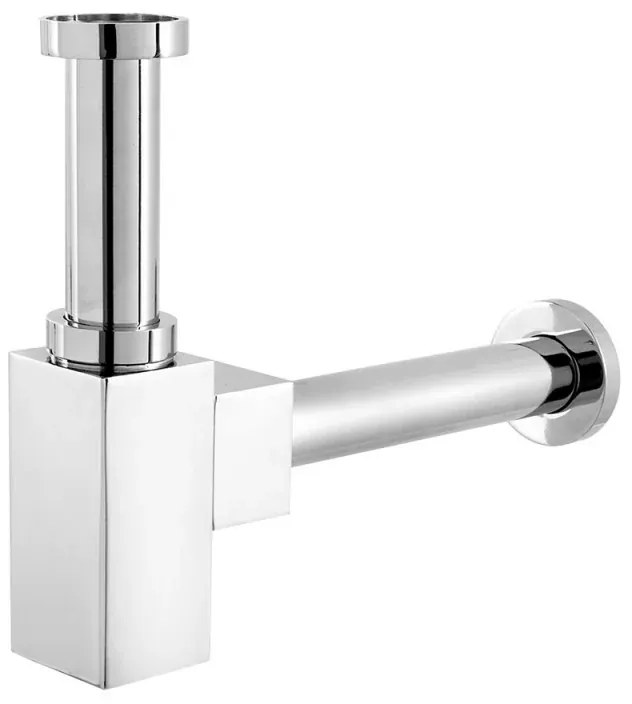 Sifone lavabo a canna quadrata cromato completo di piletta click clack universale