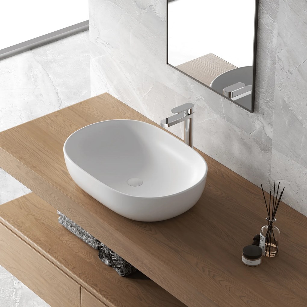 Lavabo D'Appoggio 60x41 Cm "Shelf" Bianco Opaco