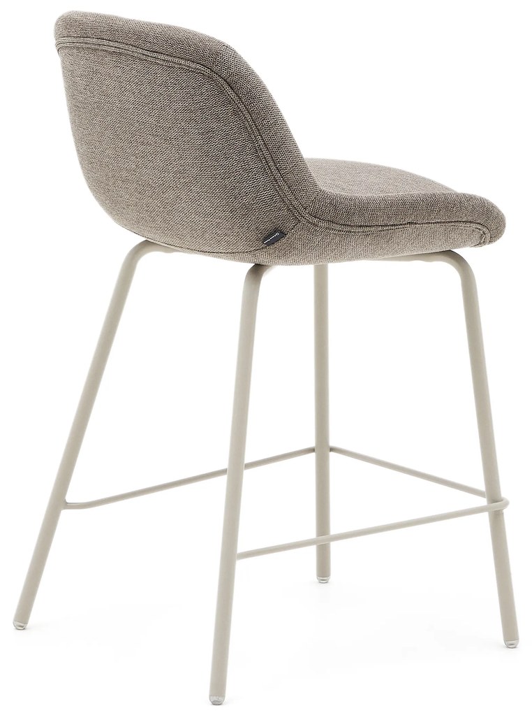 Kave Home - Sgabello Aimin in ciniglia marrone chiaro e gambe in acciaio con finitura verniciata beige