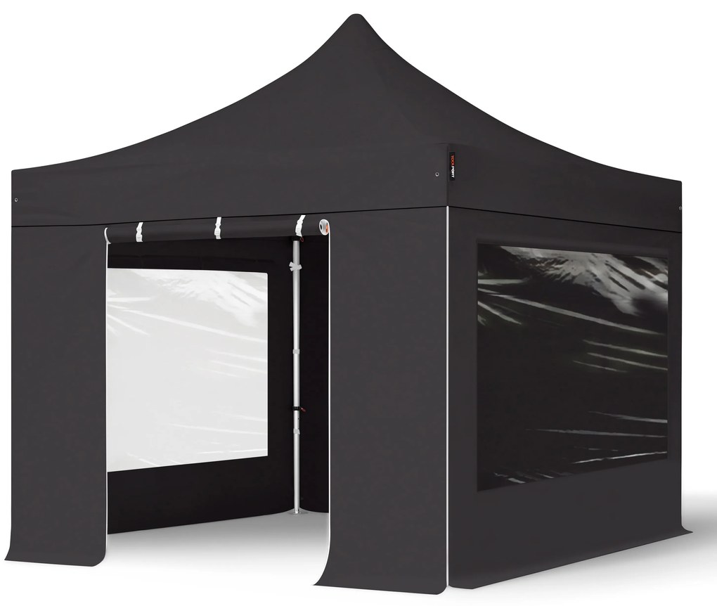 TOOLPORT 3x3m gazebo pieghevole PVC ignifugo con laterali (finestre panoramiche), PROFESSIONAL alluminio, nero - (59138)