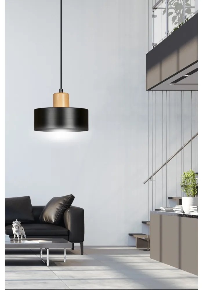 Lampadario a Sospensione in Acciaio e Legno TORIN 1 Nero/Bianco E27 Colore del corpo Nero