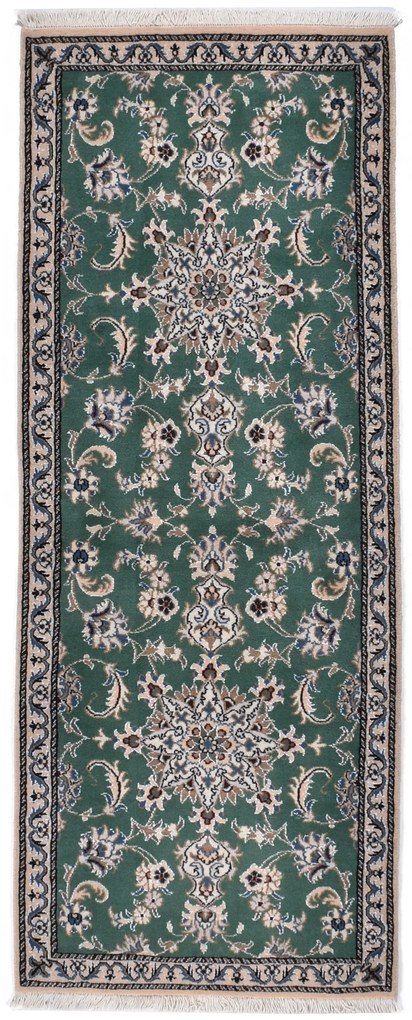 Nain Tappeto 80x200 Verde (Iran) Annodato A Mano