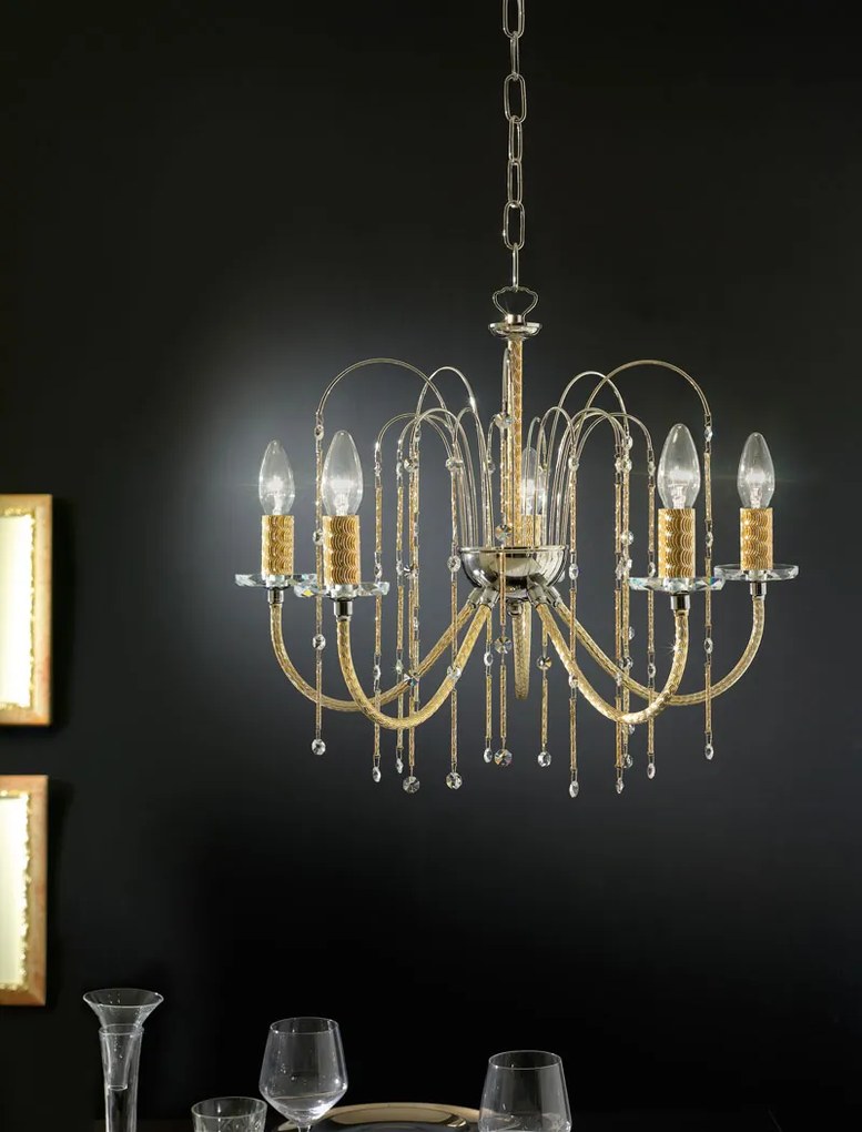 5-light chandelier - 480/5 - Royal Crystal - Arredoluce Oro 24 kt