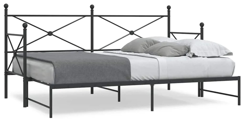 Divano Letto Estraibile Senza Materasso Nero 75x190 Cm Acciaio /