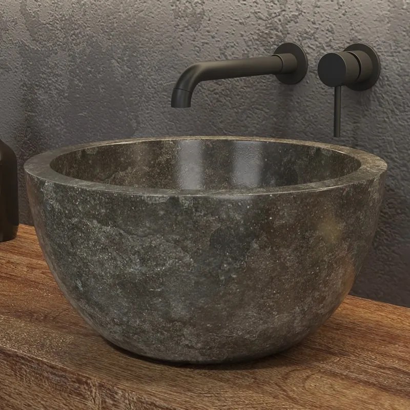 Lavabo bagno da appoggio in marmo grigio 40cm | Litos-LG40 - KAMALU