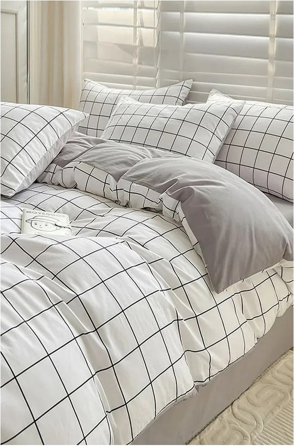 Biancheria da letto bianca/grigia in cotone renforcé per letto singolo/per letto esteso con lenzuolo incluso/3 pezzi 160x220 cm Checkered – Mila Home