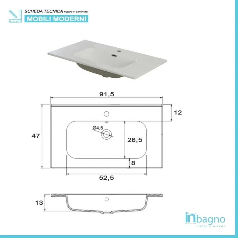 Mobile bagno sospeso grigio pastello 90x47 cm con specchio e ceramica inclusi