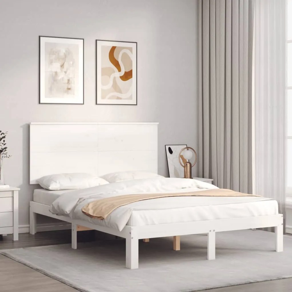 Letto Senza Materasso Bianco 140x190 Cm Legno Massello Di Pino /