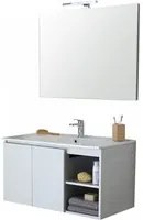 Mobile bagno sospeso 90cm bianco con specchio e luce sun