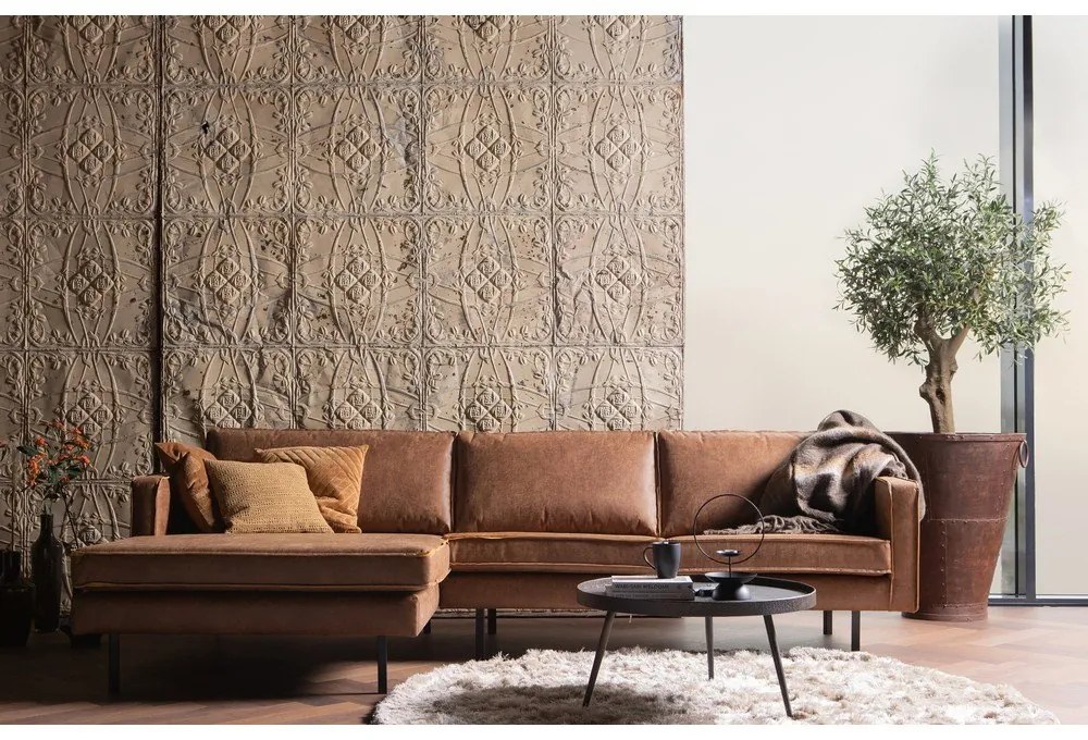 Divano angolare marrone (con penisola a sinistra/con chaise lounge) con rivestimento in finta pelle Rodeo – WOOOD