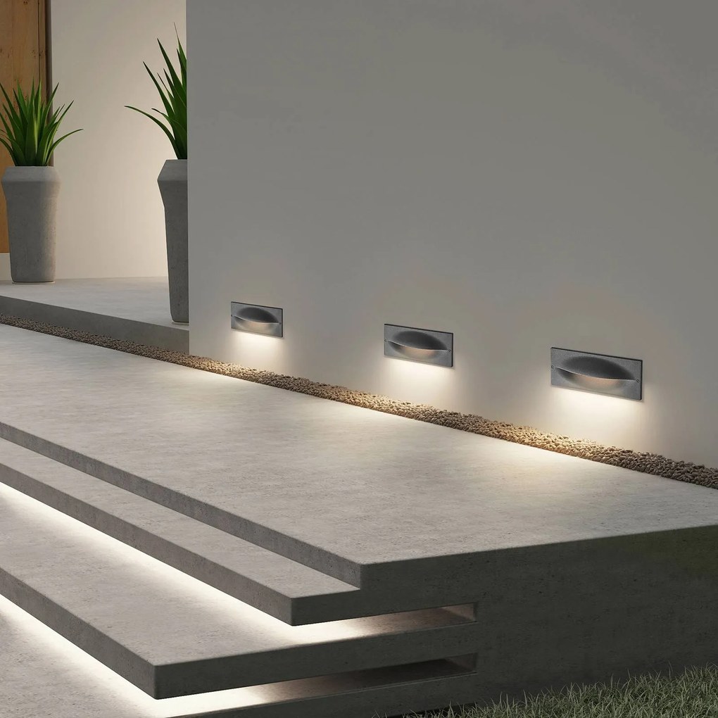 Lucande Applique a LED da incasso Zandro, 25 cm, antracite, IP65 Zandro, Nero, Alluminio, Moderno, Applique da esterni