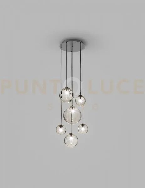 Puppet sospensione r6 fume' trasparente nero opaco 6 luci attacco g9