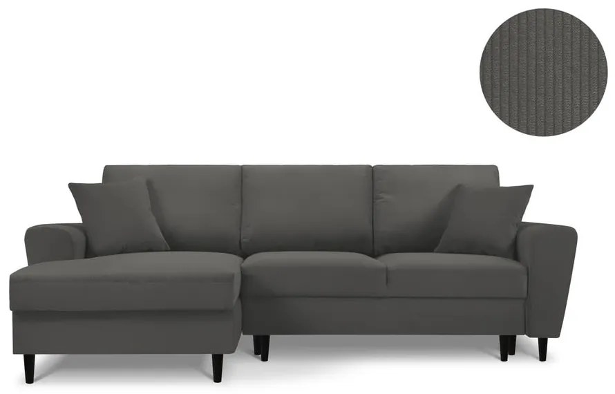 Divano letto angolare in velluto a coste grigio scuro, angolo sinistro Jazz - Kooko Home