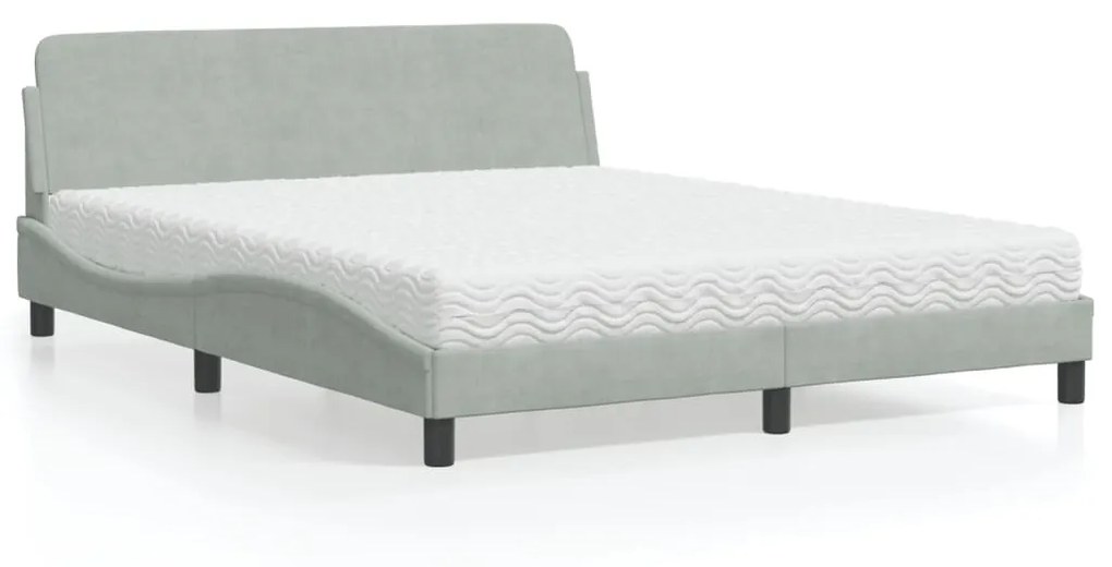 Letto Con Materasso Grigio Chiaro 160x200 Cm İn Velluto /
