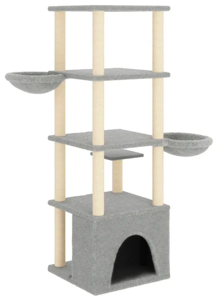 Albero per gatti con tiragraffi in sisal grigio chiaro 147 cm