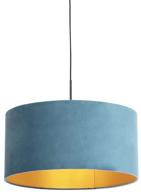 Lampada a sospensione con paralume in velluto blu con oro 50 cm - Combi