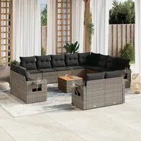 Set Divani da Giardino 13 pz con Cuscini Grigio in Polyrattan 3257166