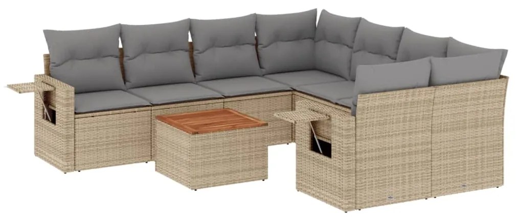 Set divano da giardino 9 pz con cuscini beige in polyrattan