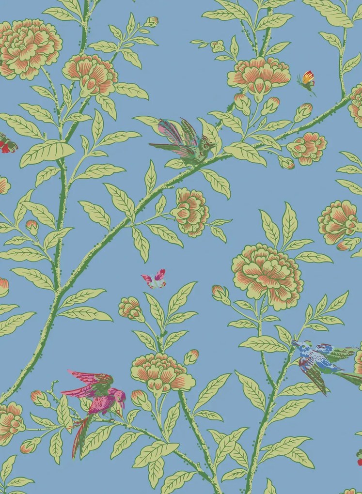Cole & Son Carta da parati Roseberry with Birds - Hyacinth Blue
