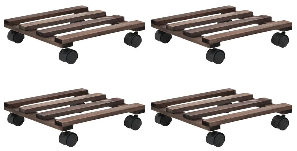 Pedane Con Ruote Per Piante 4 Pz İn Legno Di Cedro 25x25 Cm /
