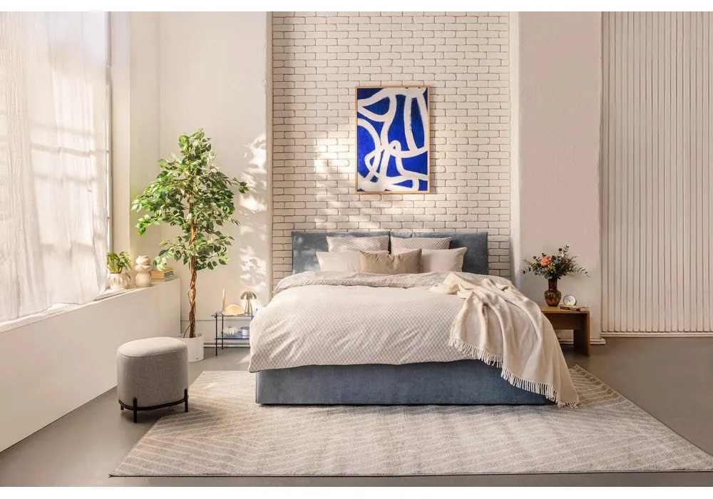 Letto matrimoniale imbottito blu con contenitore e rete inclusi 160x200 cm Thessa Pillow – Bonami Selection