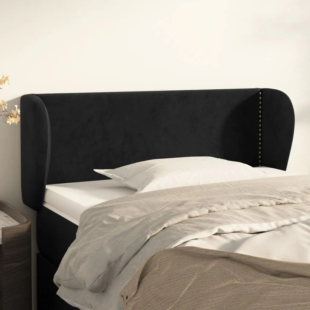 Testiera Ad Orecchio Nera 103x23x78/88 Cm İn Velluto /