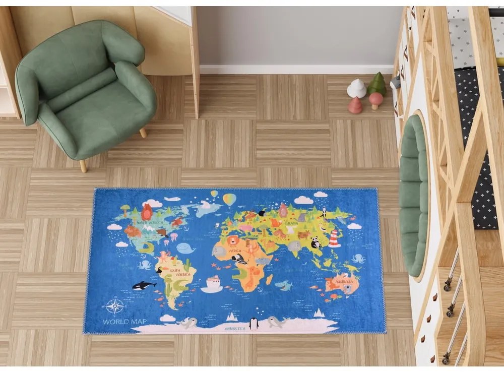 Tappeto per bambini blu lavabile 160x230 cm Animal Atlas – Vitaus