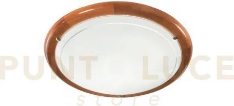 Plafoniera 1010 bianca vetro con legno 2 luci attacco e27 40x40x9,5cm