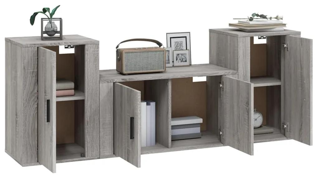 Set mobili porta tv 3 pz grigio sonoma in legno multistrato