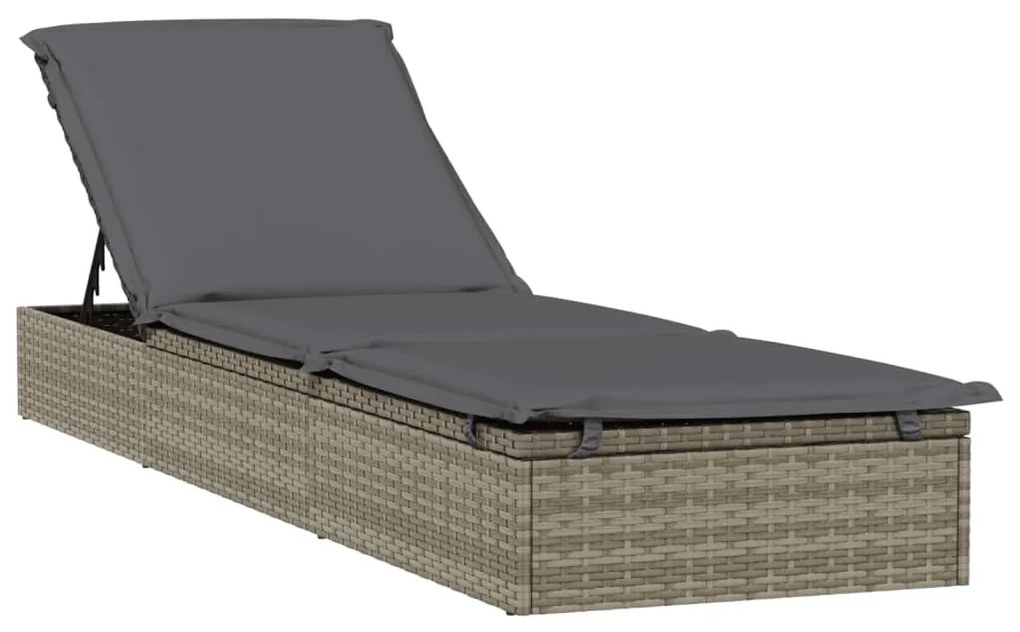 Lettino con Tetto Rotondo Grigio 211x57x140 cm Polyrattan