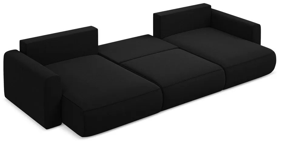 Divano angolare nero allungabile/con contenitore (a U) con rivestimento in velluto Kapua – Makamii