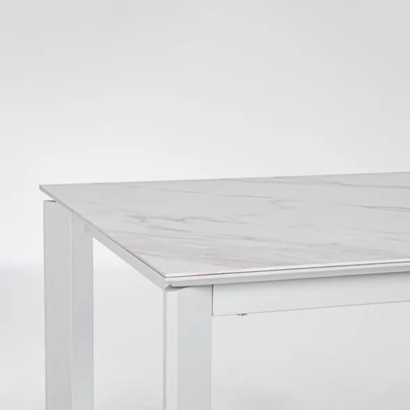 Tavolo Da Interno Allungabile 90x160-220 In Acciaio Piano In Ceramica Bianco-Grigio Briva Bizzotto
