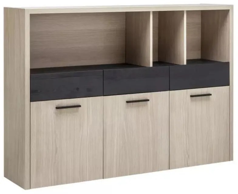 Contromobile da studio 148.8x106.9 con ripiani, ante e cassetti Rovere Elegancia e Nero chalet - DaVinci
