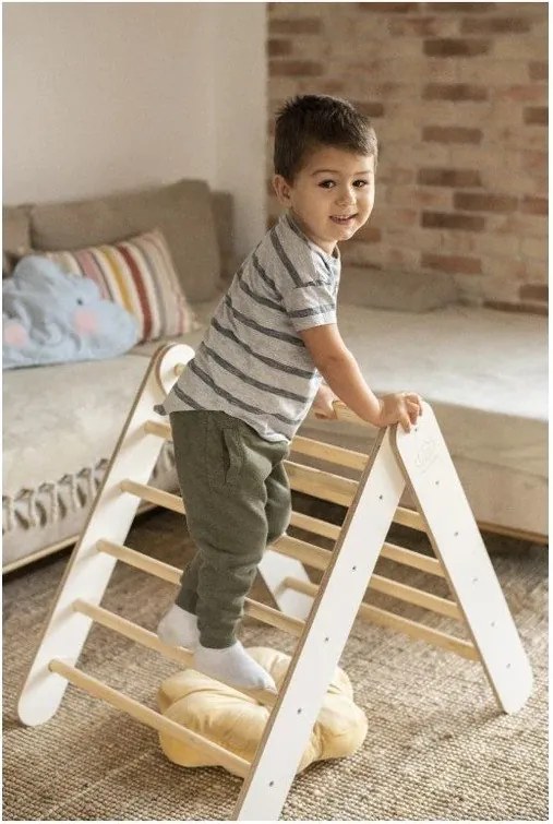 Pikler triangolo montessori bianco in pino massiccio 60x60x60 cm Montessori – Meowbaby