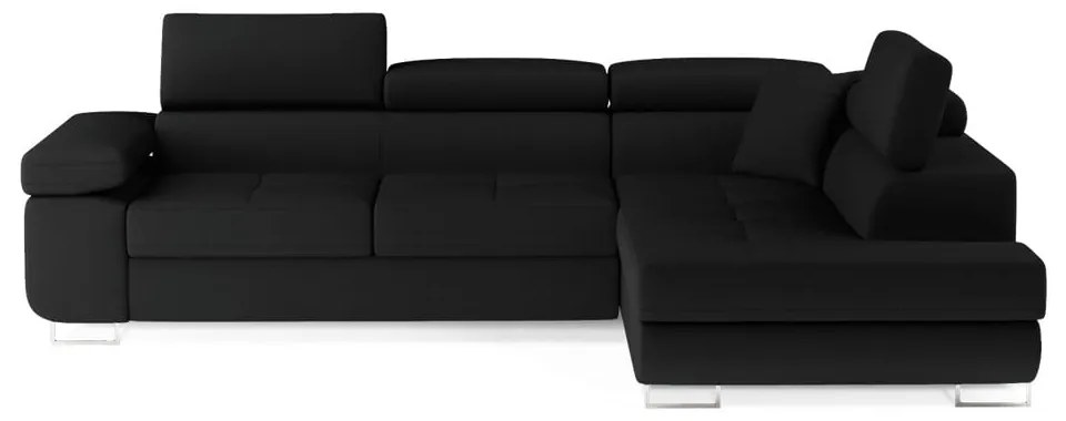 Divano angolare nero allungabile/con contenitore (con penisola a destra/a L) Anton – ELTAP