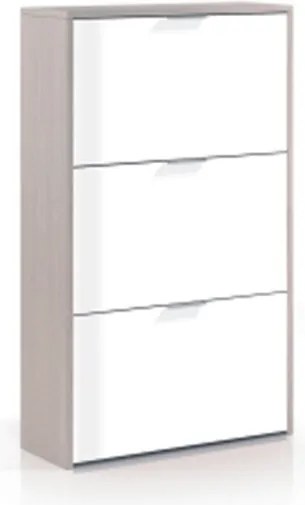 Scarpiera 3 Ante Doppio Scomparto 60x22x113 Cm Salvaspazio 18 Paia Bianco Lucido Rovere