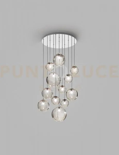Puppet sospensione r12 fume' trasparente cromo lucido 12 luci attac...