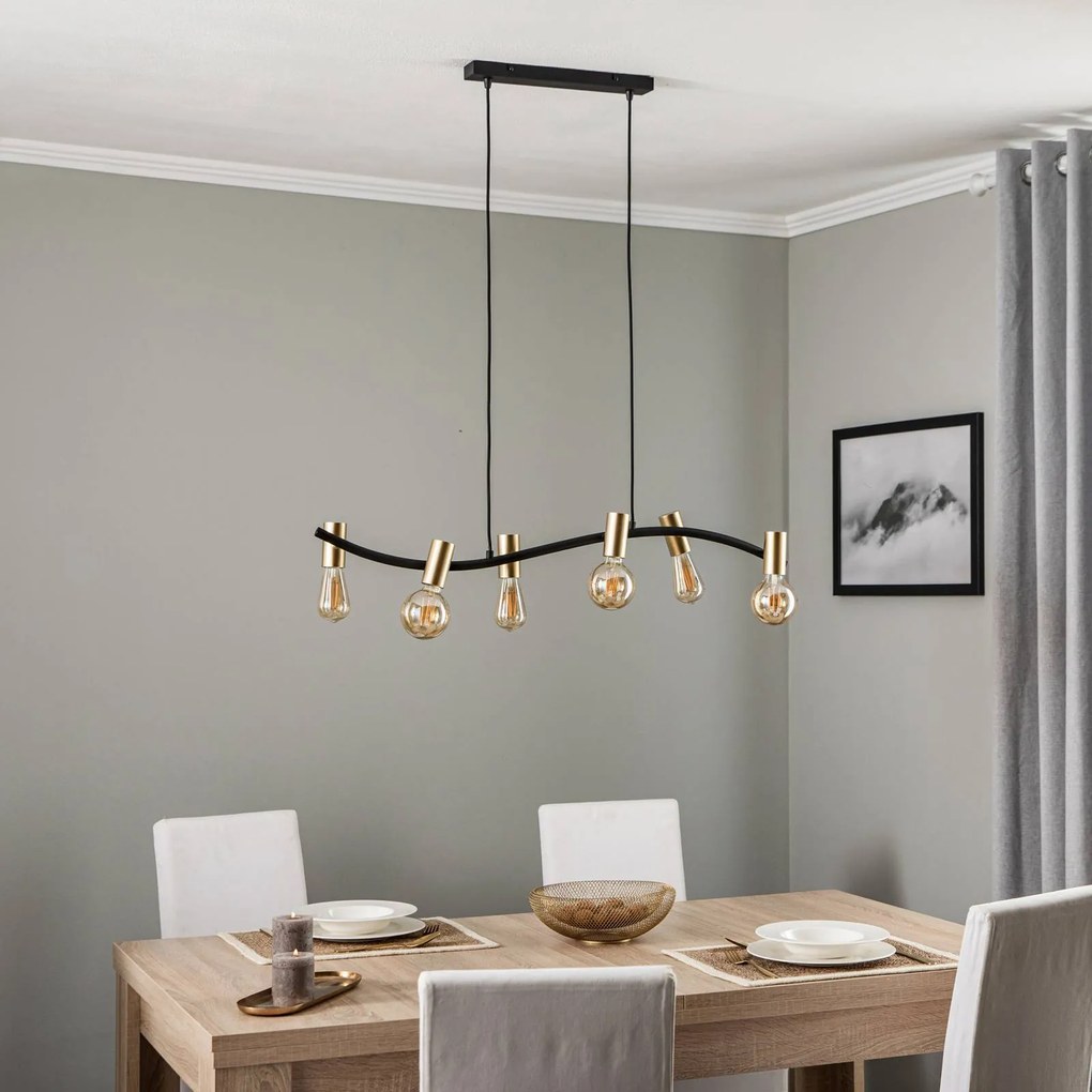 Lampada a sospensione Lindby Anito, nero/oro, metallo, 100 cm, E27