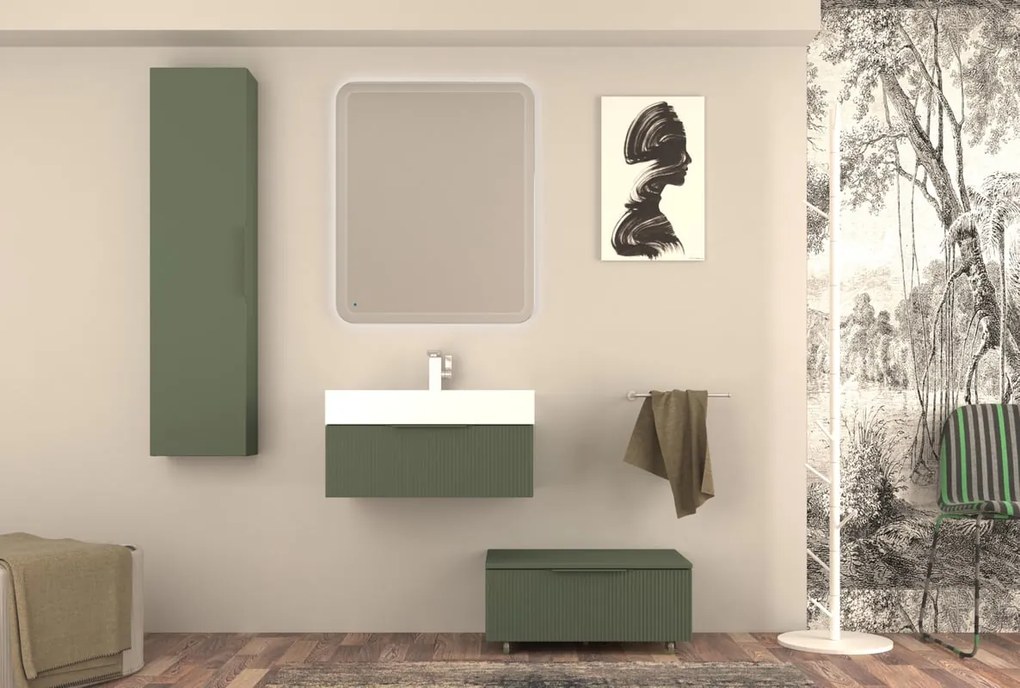 Mobile da bagno sotto lavabo BADEN HAUS Modula verde laccato opaco L 70 x H 25 x P 44 cm 1 cassetto, lavabo non incluso