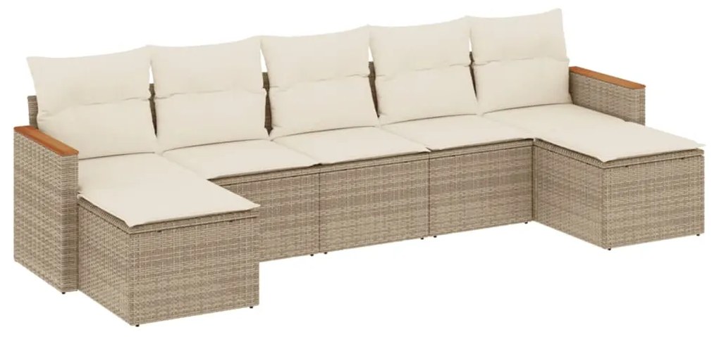 Set Divani da Giardino 7 pz con Cuscini Beige in Polyrattan