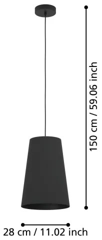 Eglo 390132 - Lampadario a sospensione con filo PETROSA 1xE27/40W/230V nero