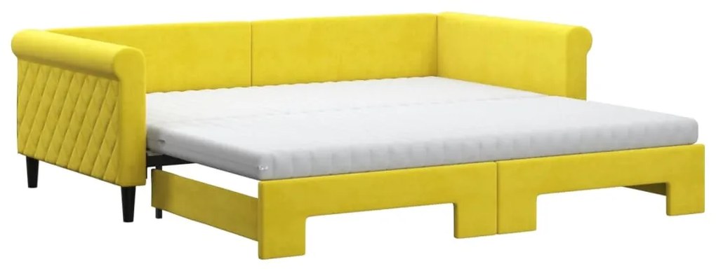 Divano Letto Estraibile con Materassi Giallo 100x200 cm Velluto