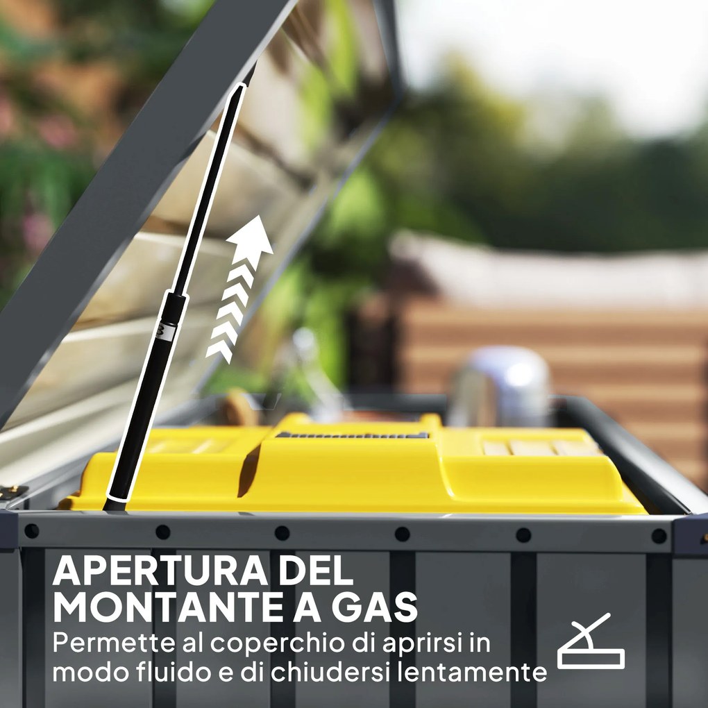 Baule Cassapanca da Esterno 124x66x72 cm da 400L in Acciaio Zincato con Serratura e 2 Chiavi Grigio Scuro...