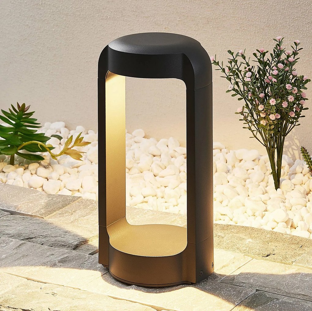 Lucande Lampioncino LED Habsa, 30 cm, antracite, metallo Habsa, Nero, Alluminio, Moderno, Lampada LED da esterni